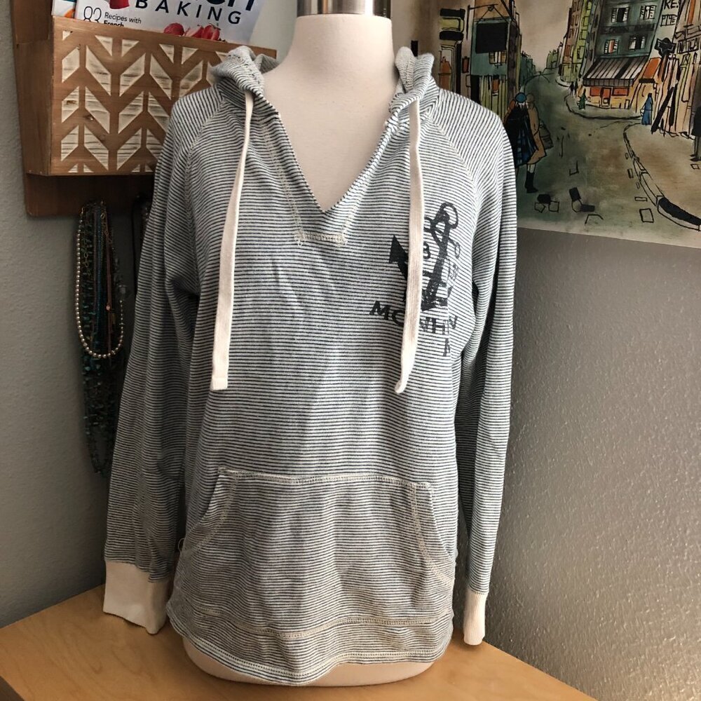 Martha's Vineyard Hooded Sweatshirt Women's size L Gray Nautical Striped